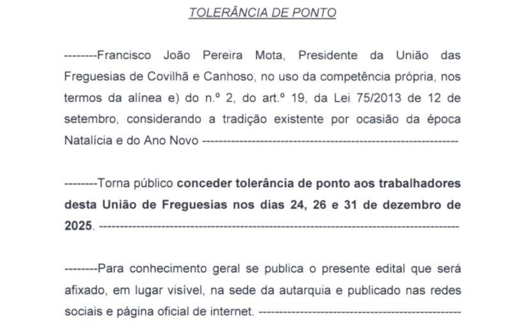 Edital – Tolerância de Ponto