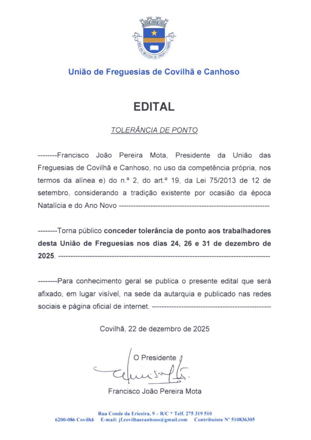 Edital – Tolerância de Ponto