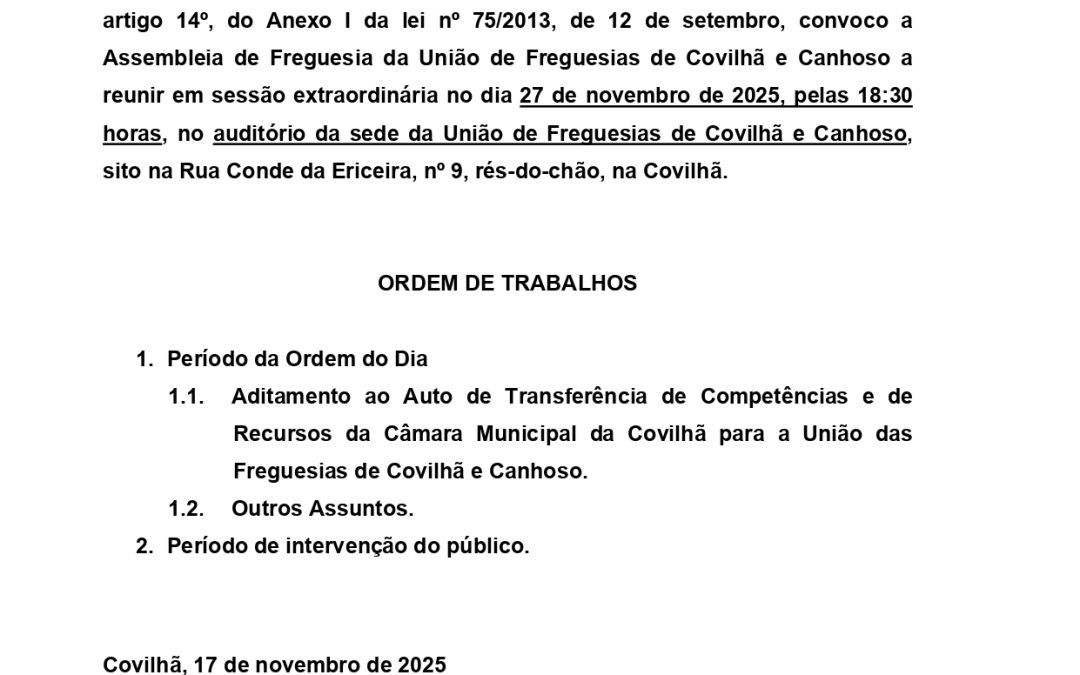 Edital – Assembleia de Freguesia – Novembro 2026