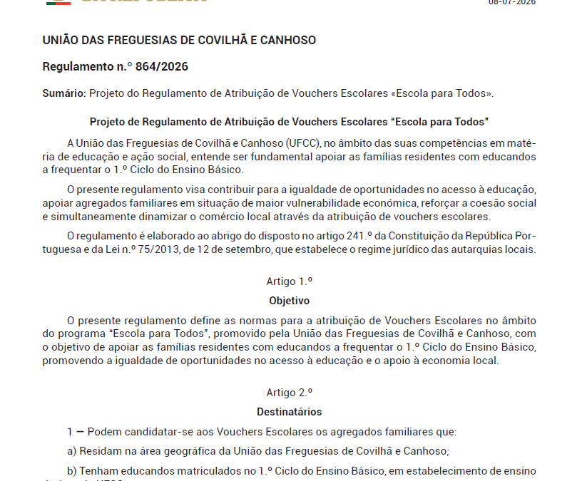 Regulamento de Atribuição de Vouchers Escolares “Escola para Todos”